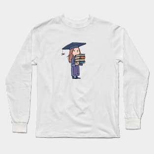 girl in a graduate student's uniform holds books in her hands Long Sleeve T-Shirt